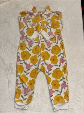 Carters fleece Yellow Floral Baby Zipper Footless sleeper pyjamas 18 month